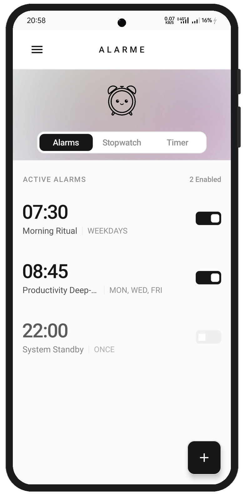 Alarme Smartphone Interface